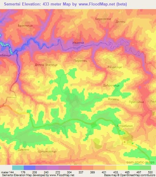 Semertsi,Bulgaria Elevation Map