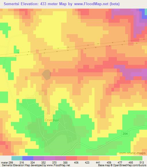 Semertsi,Bulgaria Elevation Map