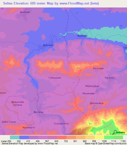 Seltse,Bulgaria Elevation Map