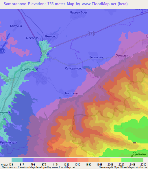 Samoranovo,Bulgaria Elevation Map