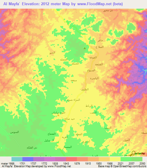 Al Mayfa`,Yemen Elevation Map
