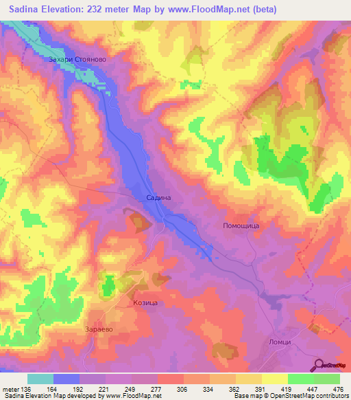 Sadina,Bulgaria Elevation Map
