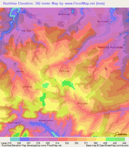Ruzhitsa,Bulgaria Elevation Map