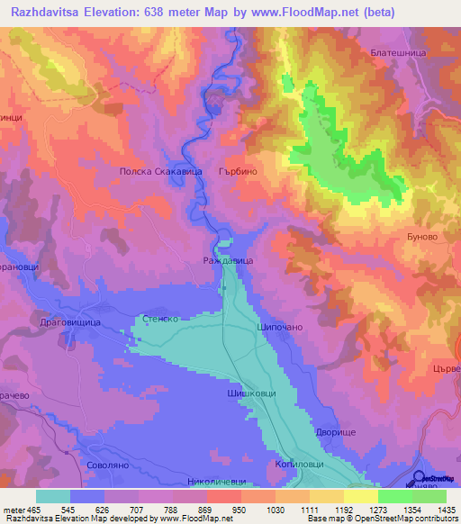 Razhdavitsa,Bulgaria Elevation Map