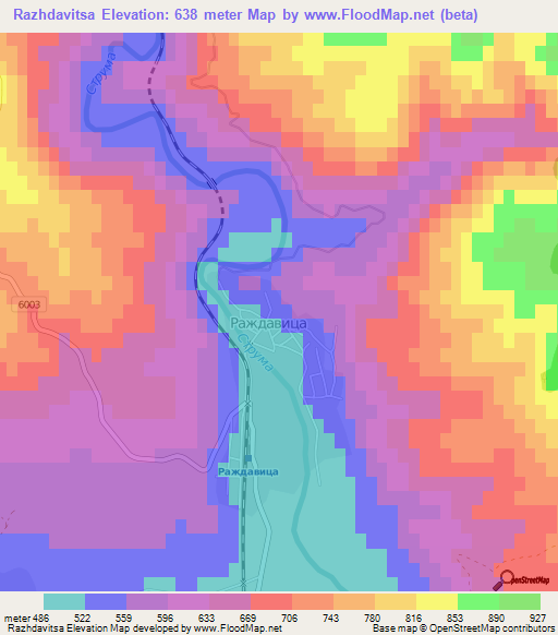 Razhdavitsa,Bulgaria Elevation Map
