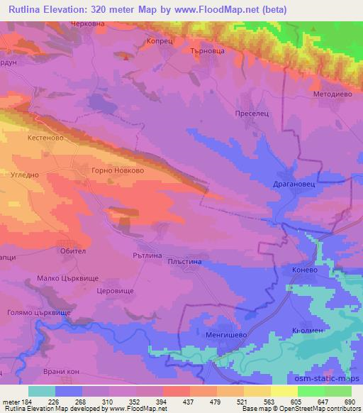 Rutlina,Bulgaria Elevation Map