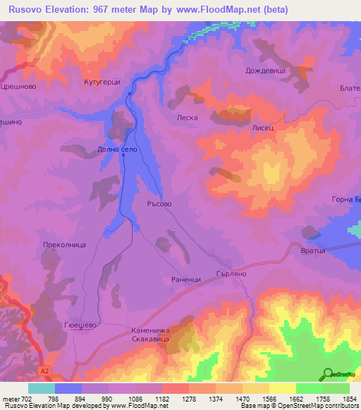 Rusovo,Bulgaria Elevation Map