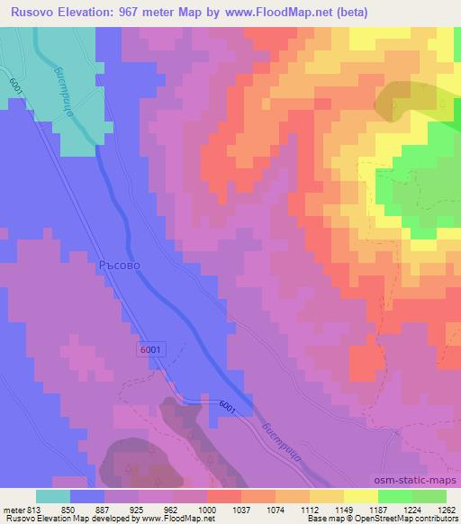 Rusovo,Bulgaria Elevation Map