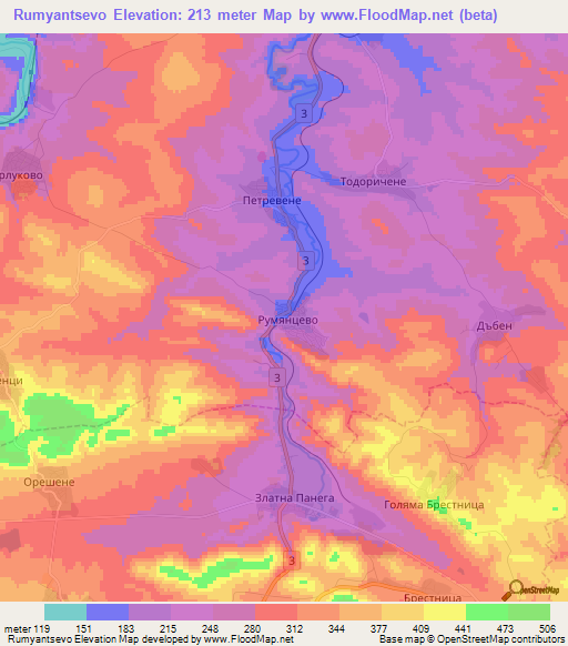 Rumyantsevo,Bulgaria Elevation Map