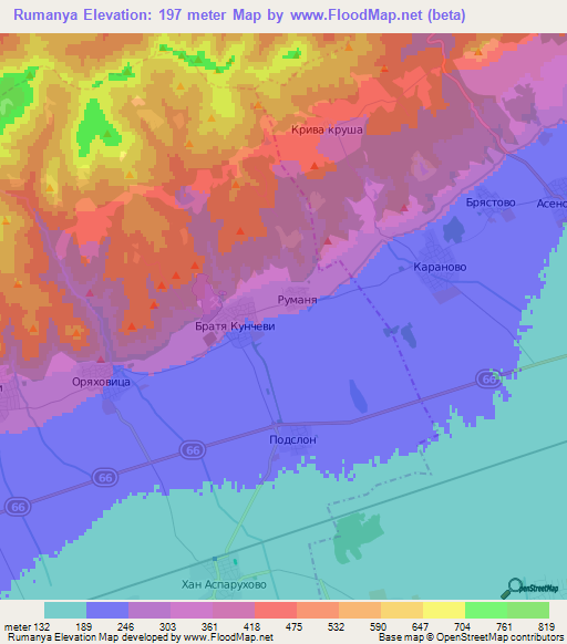 Rumanya,Bulgaria Elevation Map