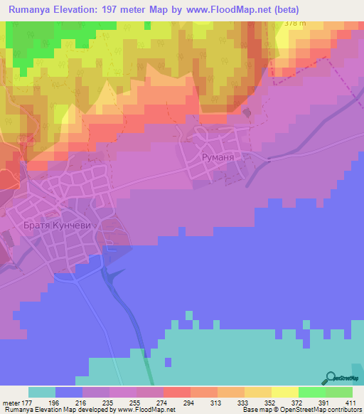 Rumanya,Bulgaria Elevation Map