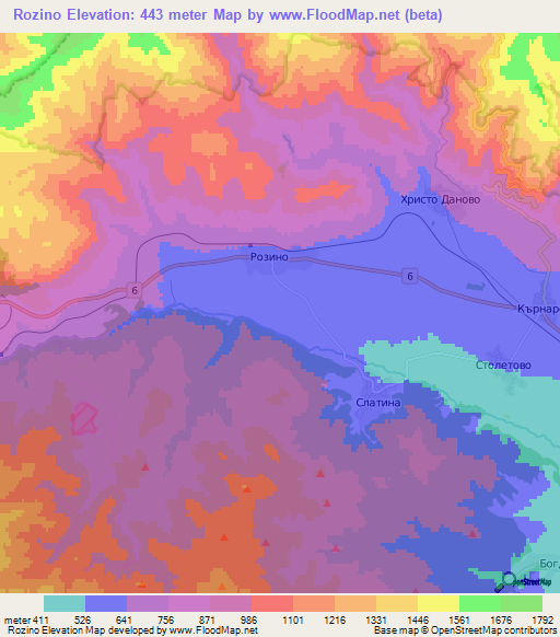 Rozino,Bulgaria Elevation Map