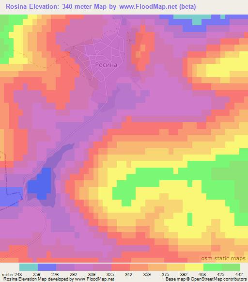 Rosina,Bulgaria Elevation Map