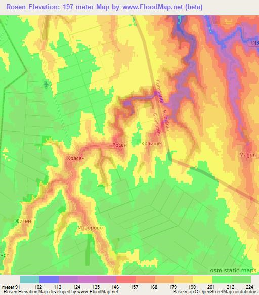 Rosen,Bulgaria Elevation Map