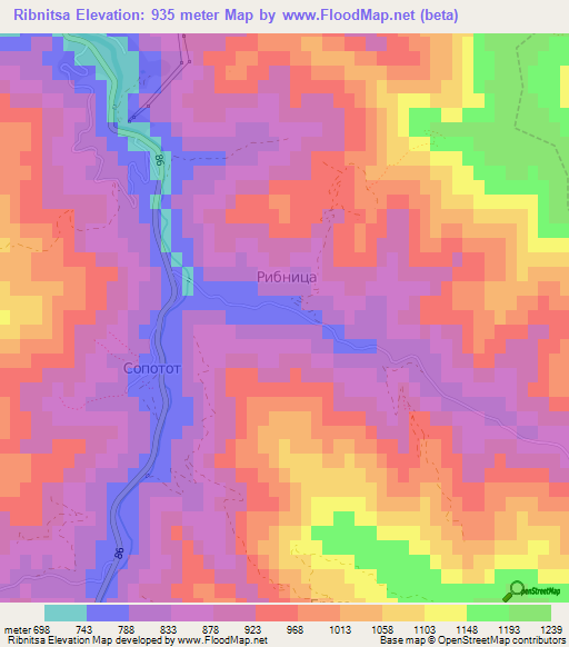 Ribnitsa,Bulgaria Elevation Map