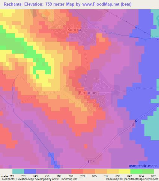 Rezhantsi,Bulgaria Elevation Map