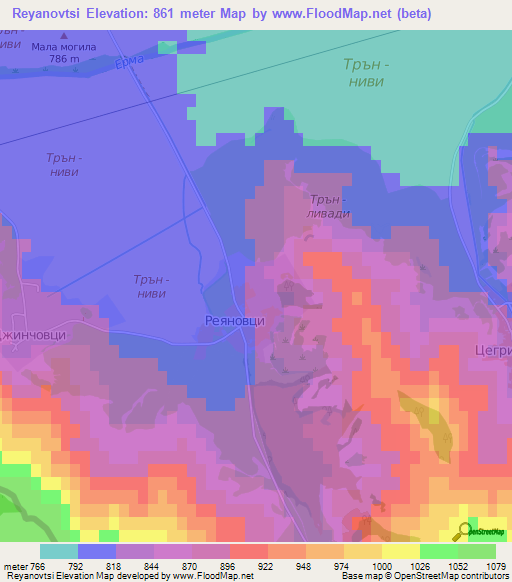 Reyanovtsi,Bulgaria Elevation Map