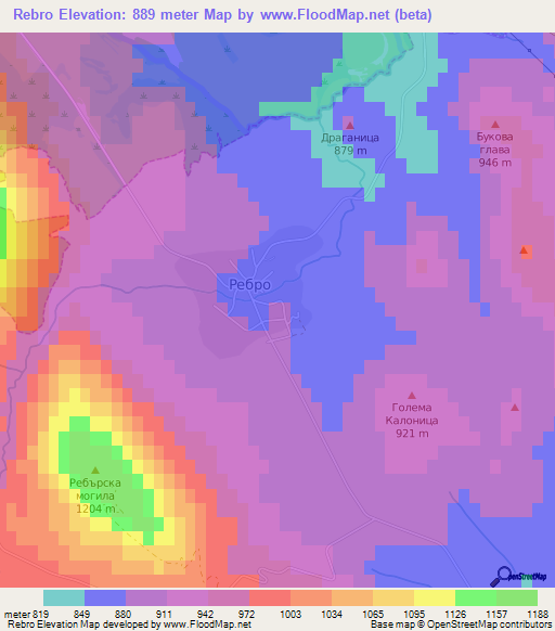 Rebro,Bulgaria Elevation Map
