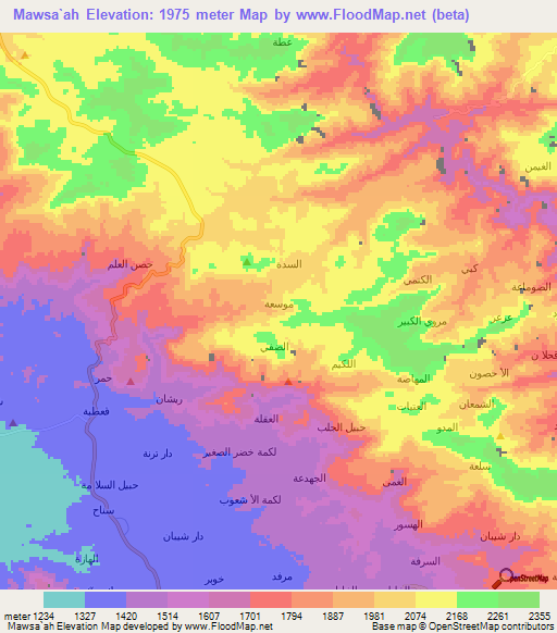 Mawsa`ah,Yemen Elevation Map