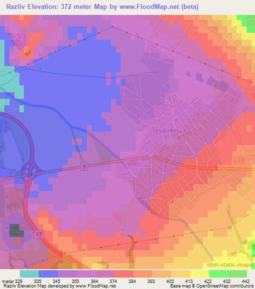 Razliv,Bulgaria Elevation Map