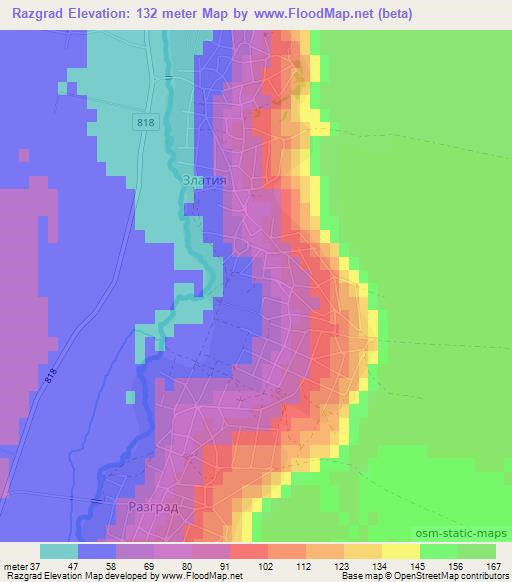 Razgrad,Bulgaria Elevation Map