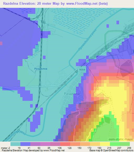Razdelna,Bulgaria Elevation Map