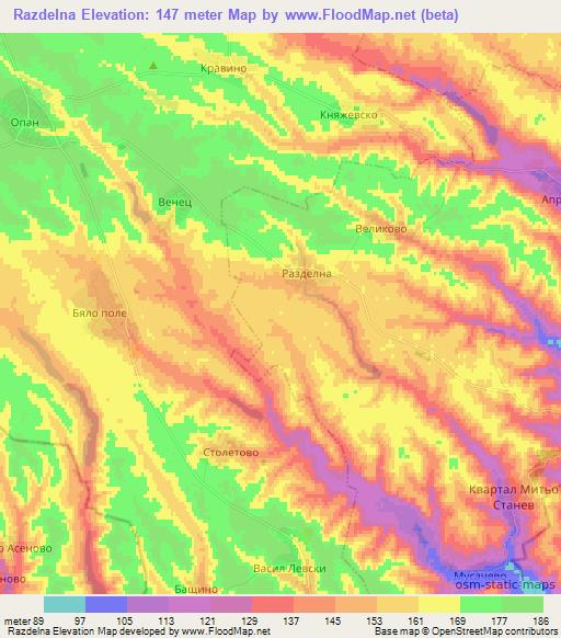 Razdelna,Bulgaria Elevation Map
