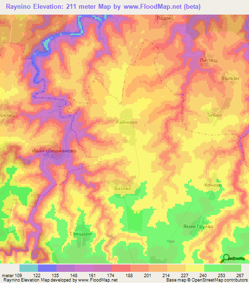 Raynino,Bulgaria Elevation Map