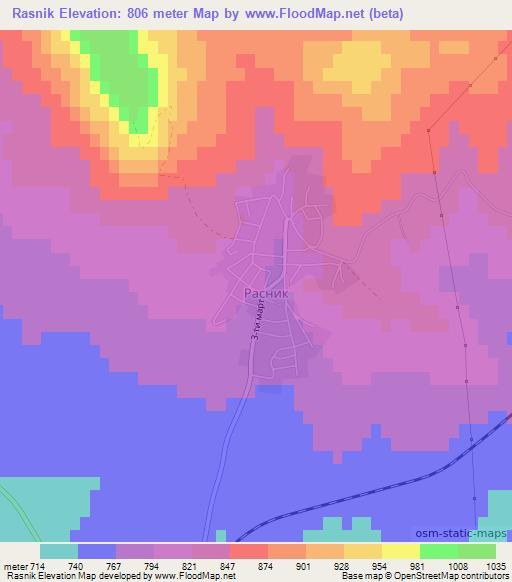 Rasnik,Bulgaria Elevation Map