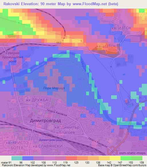 Rakovski,Bulgaria Elevation Map