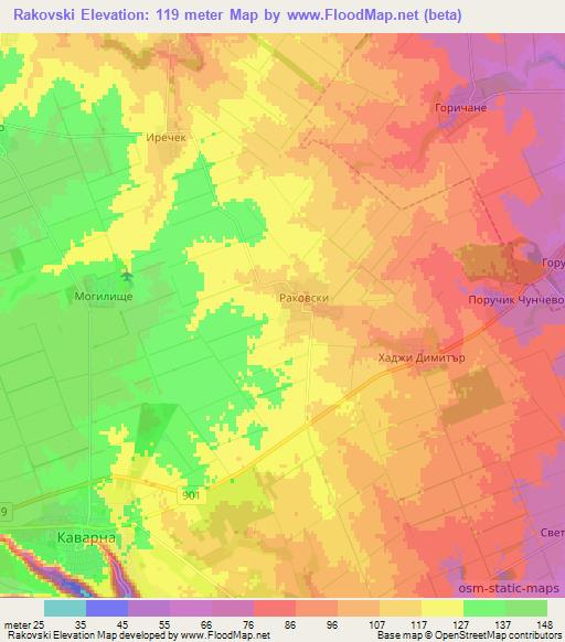 Rakovski,Bulgaria Elevation Map