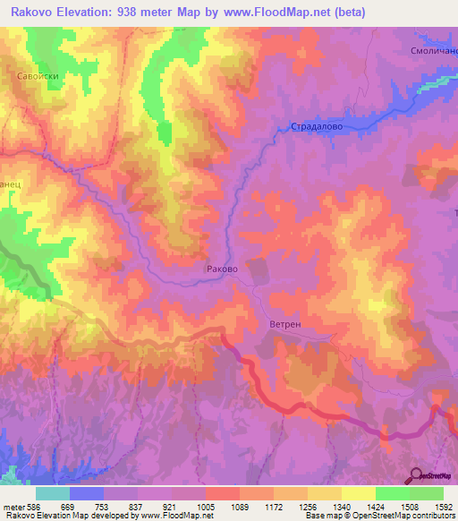 Rakovo,Bulgaria Elevation Map