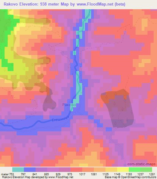 Rakovo,Bulgaria Elevation Map