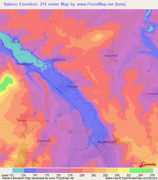 Rakevo,Bulgaria Elevation Map