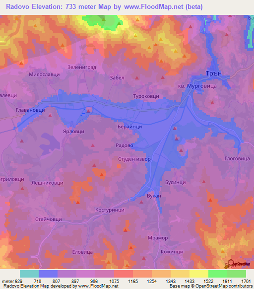 Radovo,Bulgaria Elevation Map