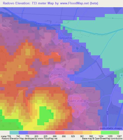 Radovo,Bulgaria Elevation Map