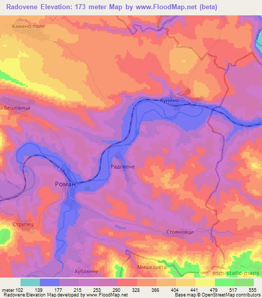 Radovene,Bulgaria Elevation Map