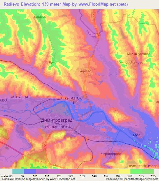 Radievo,Bulgaria Elevation Map