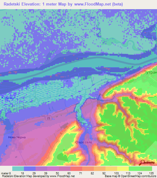 Radetski,Bulgaria Elevation Map