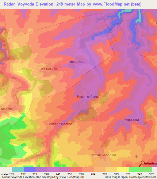 Radan Voyvoda,Bulgaria Elevation Map
