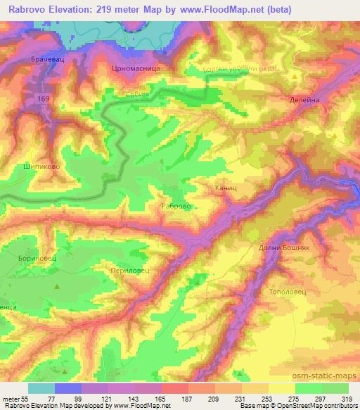 Rabrovo,Bulgaria Elevation Map