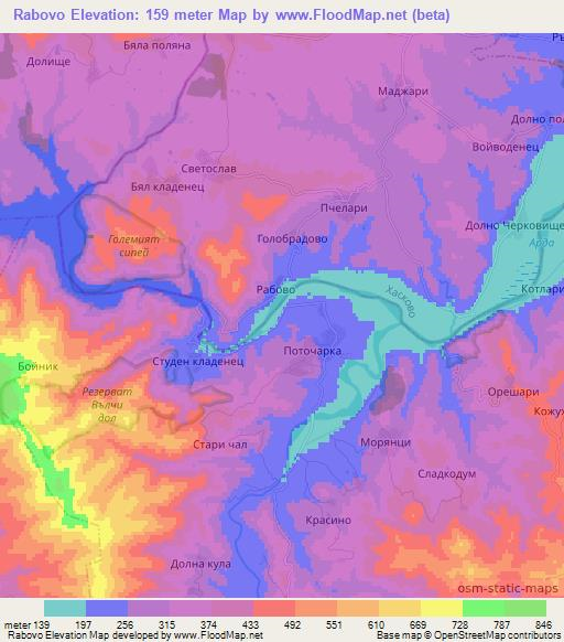 Rabovo,Bulgaria Elevation Map