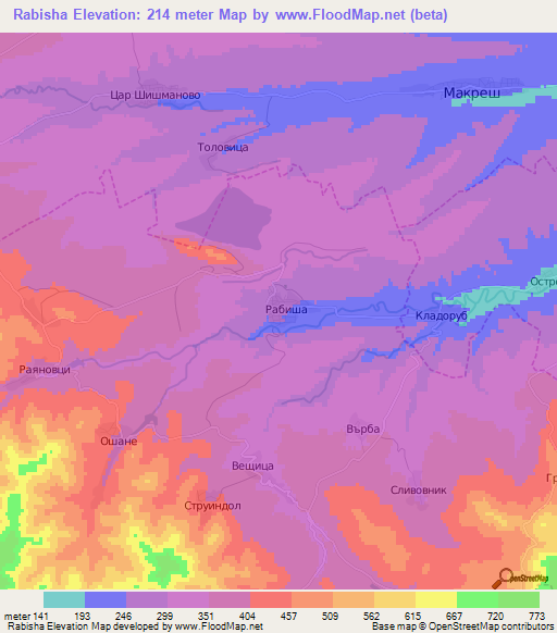 Rabisha,Bulgaria Elevation Map