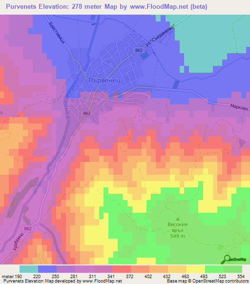 Purvenets,Bulgaria Elevation Map