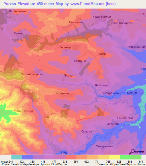 Purvan,Bulgaria Elevation Map