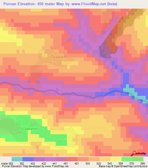 Purvan,Bulgaria Elevation Map