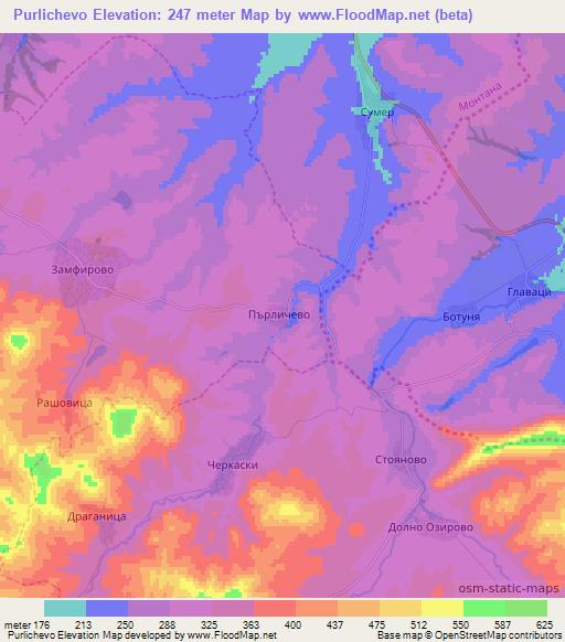 Purlichevo,Bulgaria Elevation Map