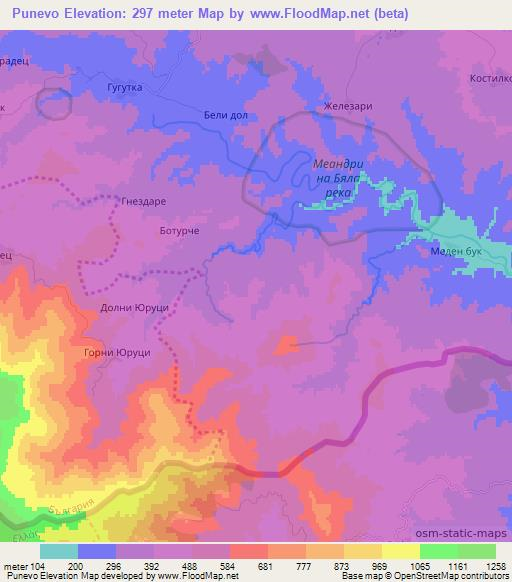 Punevo,Bulgaria Elevation Map