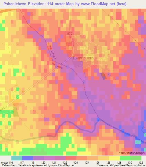 Pshenichevo,Bulgaria Elevation Map