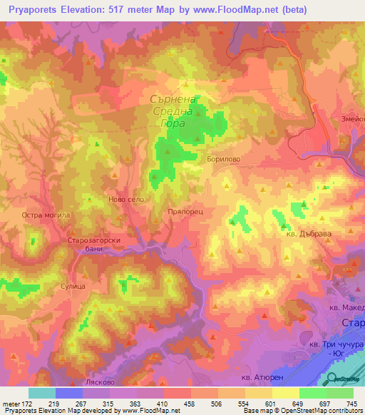 Pryaporets,Bulgaria Elevation Map